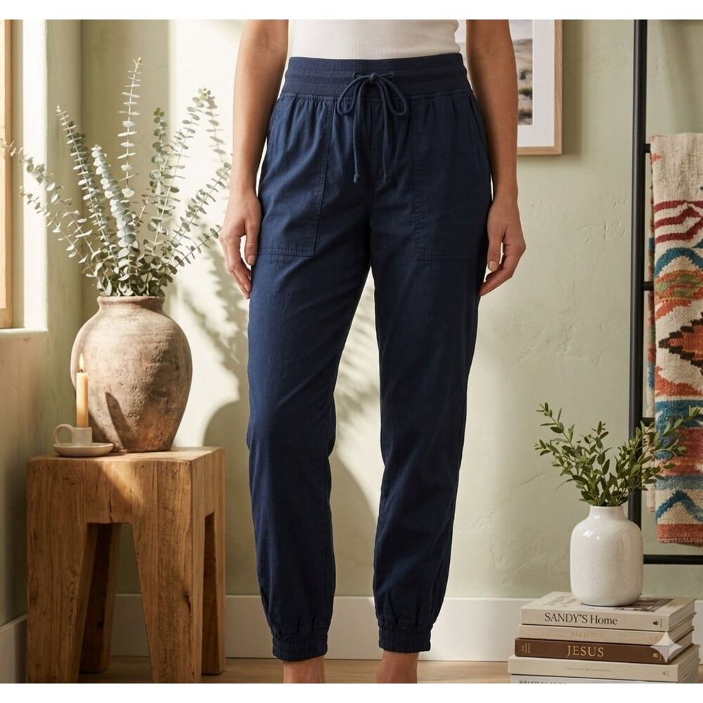 Lou & Grey Supersoft Sateen Joggers Womens S Blue Drawstring Pants